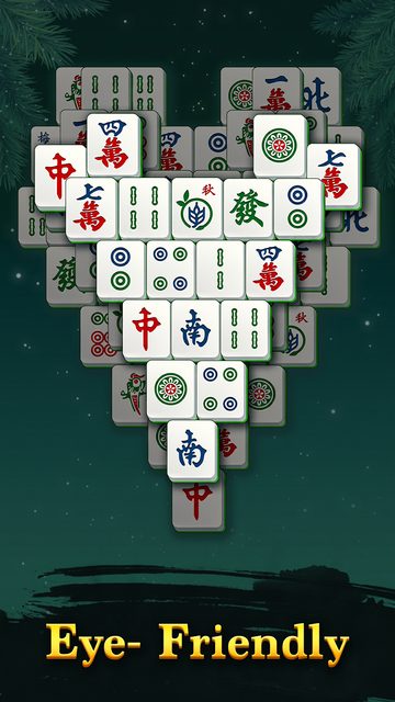 Vita Mahjong on Android showing a high-contrast tile layout under the caption Eye-Friendly